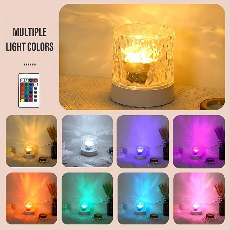 LED Water Ripple Ambient Night Light USB Rechargeable Rotating Projection RGB Crystal Table Lamp With Remote Control Dimmable Color Change For The Bedroom Bedside Playroom Children's Gifts2