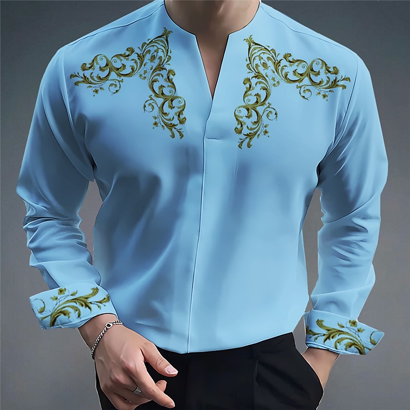 Men's Totem Shirt Button Up Shirt Long Sleeve Fashion Streetwear Designer Outdoor Casual Daily Summer Fall V Neck Print White Blue Khaki2
