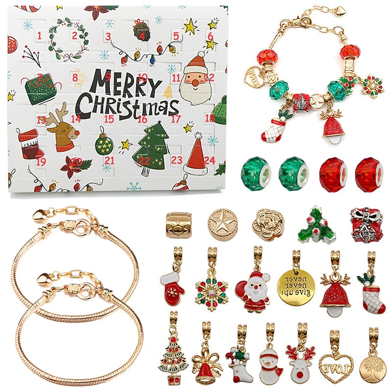 Christmas Advent Calendar Pink Bracelets 2025 for Girls 24 Days Xmas Countdown Calendar DIY Jewelry Making Kit Gift 22 Charm Beads 2 Bracelets for Kids Teens Women