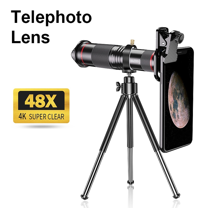 48x Super Telephoto Zoom Mobile Phone Lens Powerful Monocular Metal Telescope Mobile HD Telephoto Lens With Tripod For Camping2
