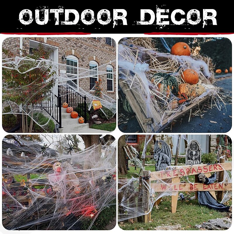 Halloween Spider Webs Decorations with Extra Fake Spiders, Super Stretchy Cobwebs for Halloween decor Indoor and Outdoor4