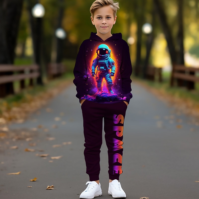 Boys 3D Astronaut Hoodie & Sweatpants Set Hoodie Set Clothing Set Long Sleeve 3D Printing Fall Winter Active Fashion Cool Kids 3-12 Years Outdoor Vacation Street Regular Fit3