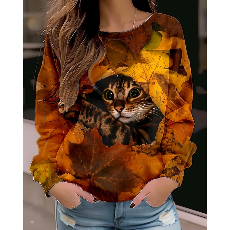 Women's Sweatshirt Pullover Floral Cat Street Casual Vintage Sports Basic Round Neck Long Sleeve Top Micro-elastic Fall & Winter Comfrt Breathable Soft Fabric4
