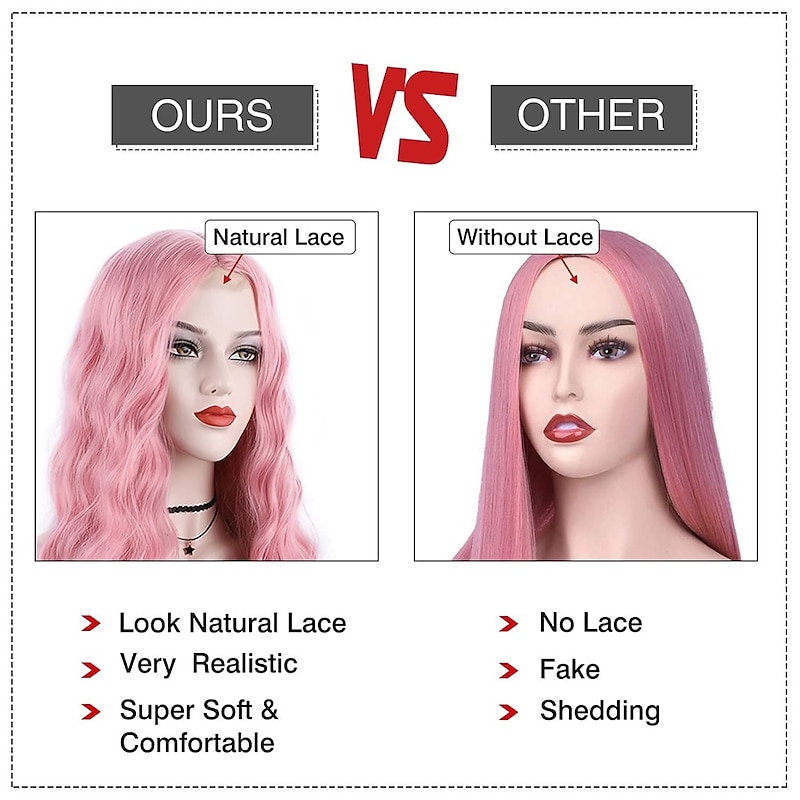 Pink Wig 28 Inches Long Pink Wavy Wigs For Women Synthetic Hair Replacement Wigs Light Pink Wig Halloween Cosplay Daily Party Heat-Resistant Fiber Wig4