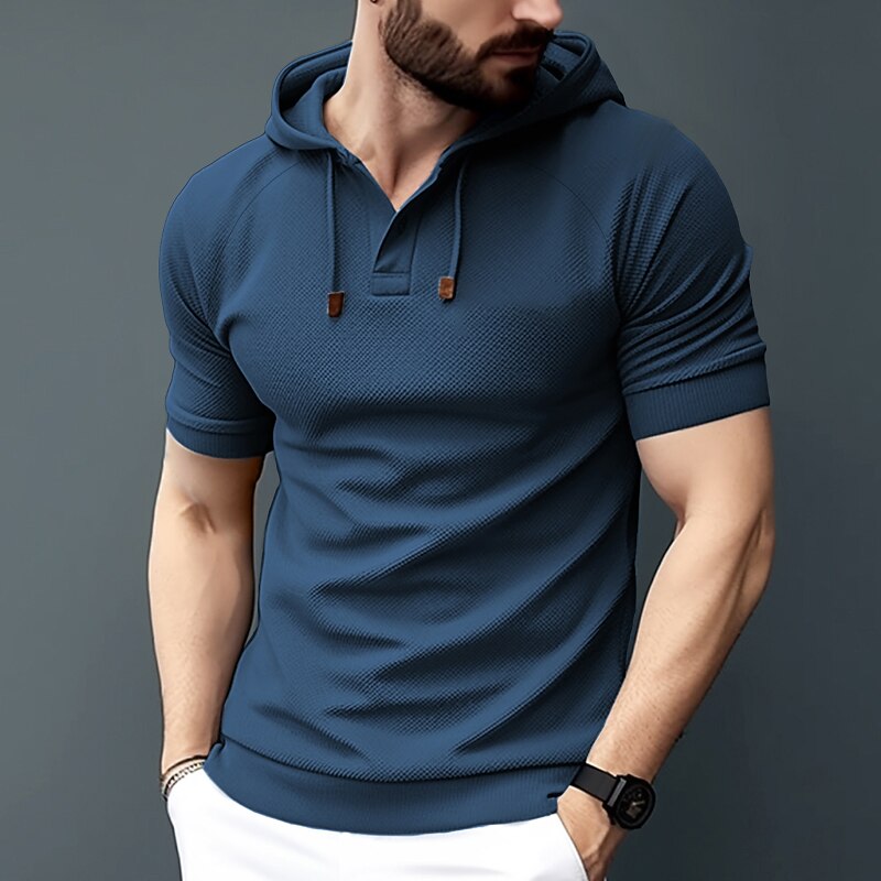 Men's T Shirt Tee Top Short Sleeves Hooded Summer Plain Fashion Designer Basic Front Pocket Vacation Street Going out Black White Navy Blue Top Tee for Men