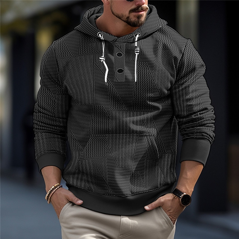Men's Hoodie Button Up Hoodie Black White Gray Hooded Plain Jacquard Pocket Sports & Outdoor Daily Holiday Textured Streetwear Cool Casual Spring &  Fall Clothing Apparel Hoodies Sweatshirts  Long3