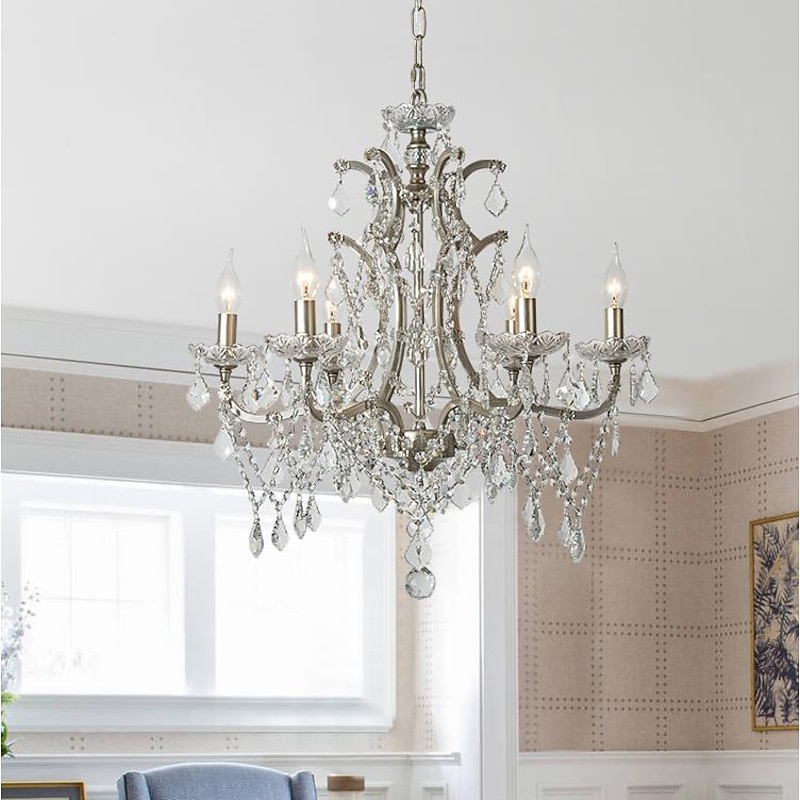 Chrome Silver Large Chandelier Lighting 43/61/68cm Wide Clear Crystal Tiered 12-Light Fixture for Dining Room House Foyer Entryway Kitchen Bedroom Living Room High Ceilings 110-240V2