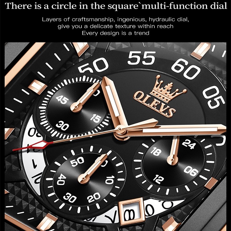 OLEVS Men Quartz Watch Calendar Chronograph Large Dial Waterproof Genuine Leather Watch4