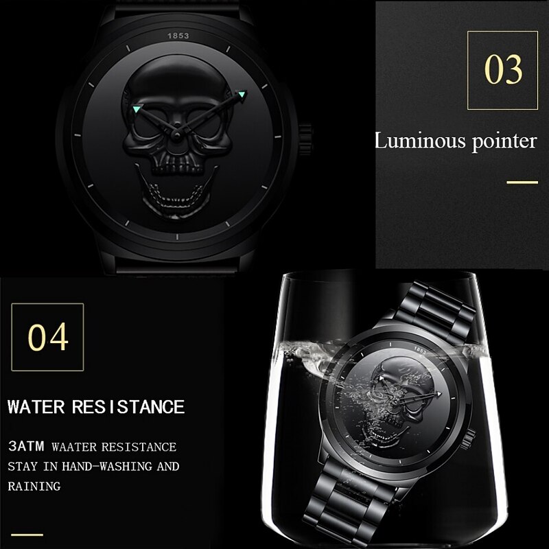 LIGE Mens Quartz Watch 3D Skull Waterproof Stainless Steel Sports Analog Quartz Watch Men Halloween Decoration Wrist Watch with Gift Box4