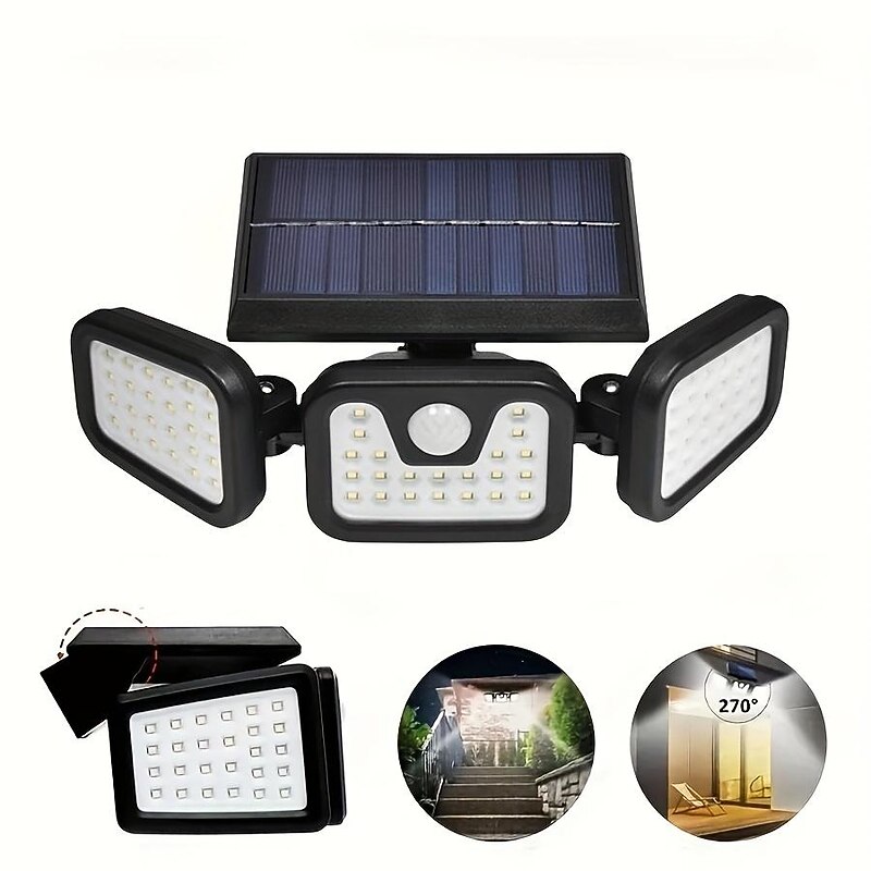 3 Head 270° 74 LEDs Solar Post Lights Outdoor with Adjustable Head IP67 Waterproof Solar Garden Wall Light with Human Body Motion Sensor, Yard Garden Lawn Patio Courtyard Fences Decor3