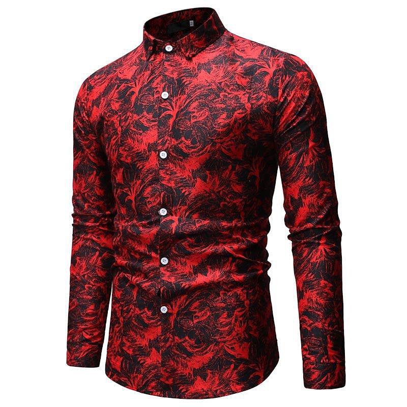 Men's Shirt Summer Shirt Button Up Shirt Casual Shirt Red & White Long Sleeve Abstract Lapel Daily Vacation Clothing Apparel Fashion Casual Comfortable2