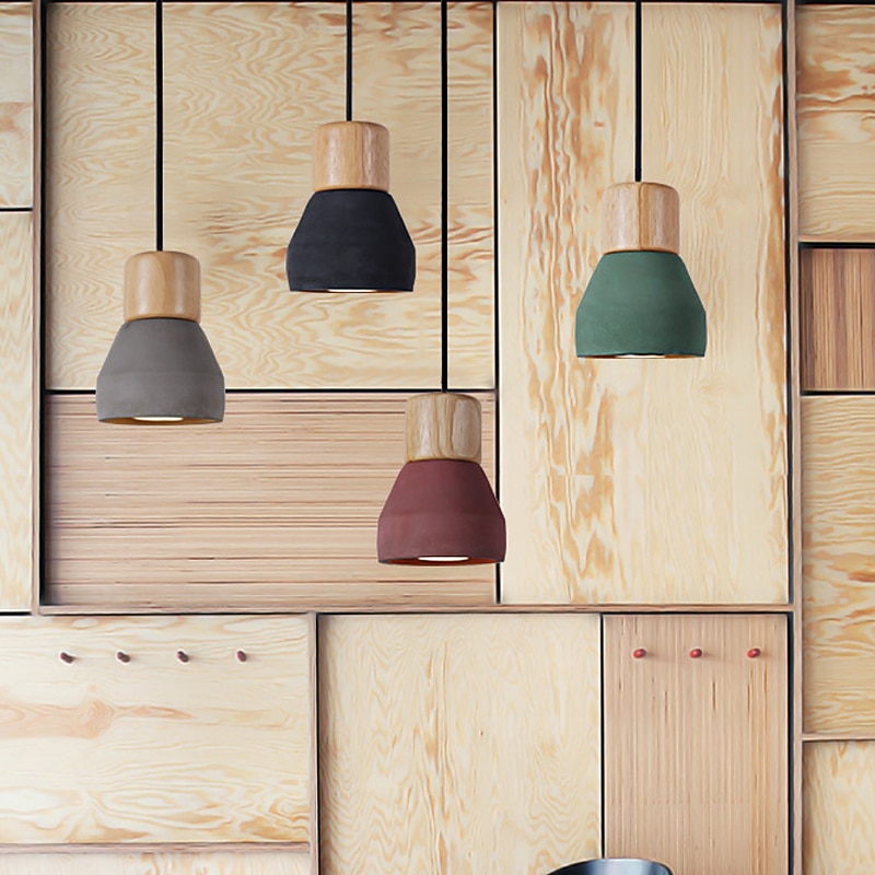 LED Pendant Light Wood Art Cement Concrete Hanging Lamp Simple Cafe Restaurant Bar Pendant Light E27 Light Source Metal Iron Art Droplight Flashlight Concrete Ceiling Light 110-240V