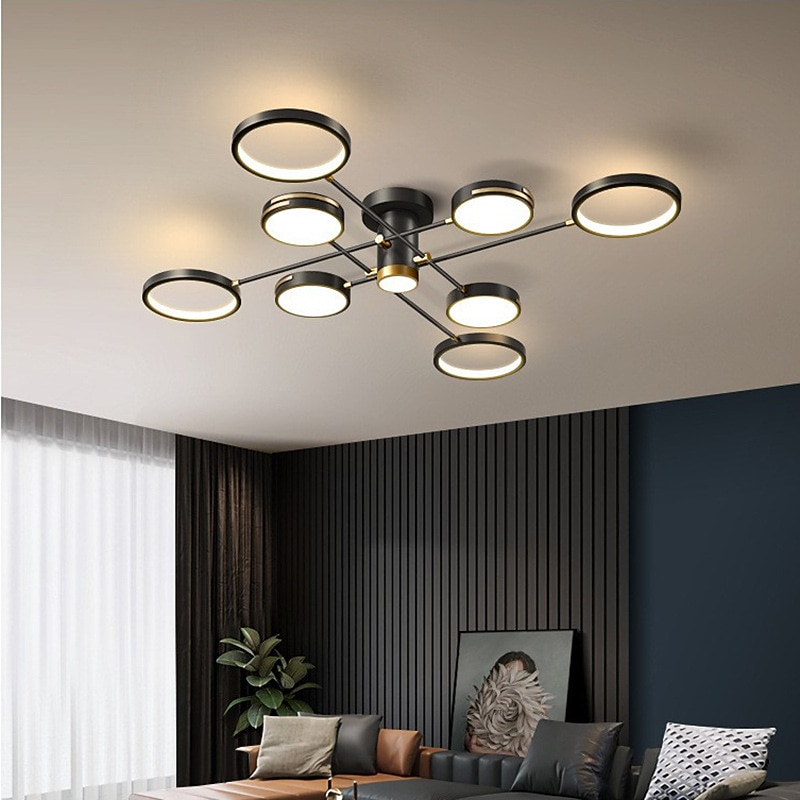 Modern LED Chandelier Lighting Lamp 8 Head 115cm Dimmable Black Frame Aluminum Indoor Fixture Light for Living Room Bedroom 110-240V