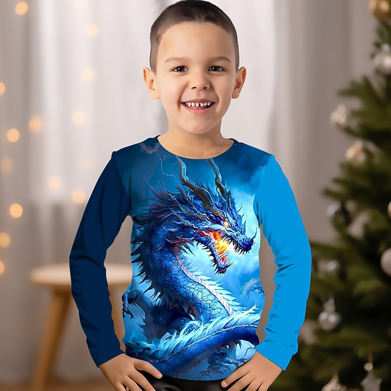 Boys 3D Graphic Animal Dragon T shirt Tee Long Sleeve 3D Print Summer Spring Fall Sports Fashion Streetwear Kids 3-12 Years Outdoor Casual Daily Regular Fit