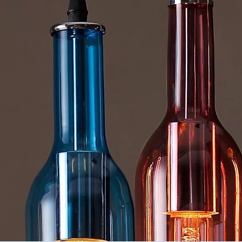 LED Glass Bottle Pendant Light Hanging Beer Bottle Lights Glass Pendant Lamp, Vintage Bar Pendant Light Industrial Retro Pendant Light for Cafe Clothing Shop Bar Counter Color Ceiling Lights 110-240V3