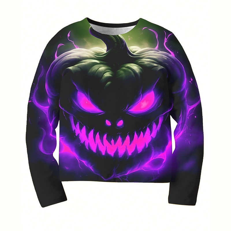 Halloween Boys 3D Pumpkin T shirt Tee Long Sleeve 3D Print Fall Winter Sports Fashion Streetwear Polyester Kids 3-12 Years Outdoor Halloween Daily Regular Fit4