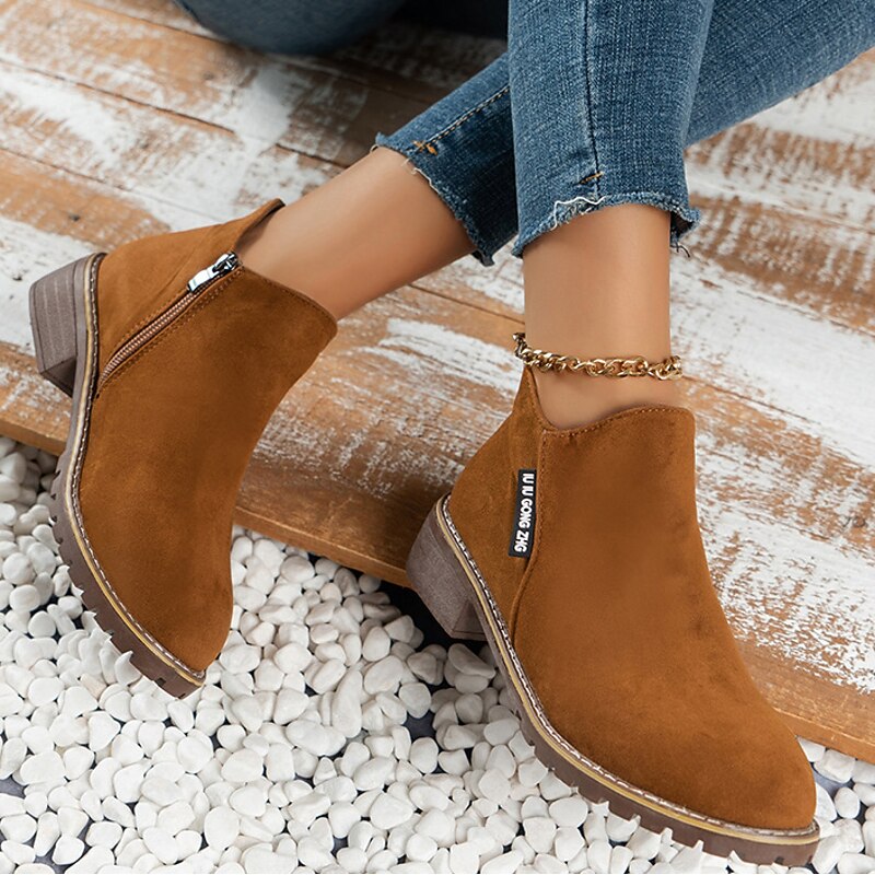 Women's Green Faux Suede Ankle Boots – Casual Side Zipper Flat Short Booties with Non-Slip Sole for Autumn Winter Daily Wear 19