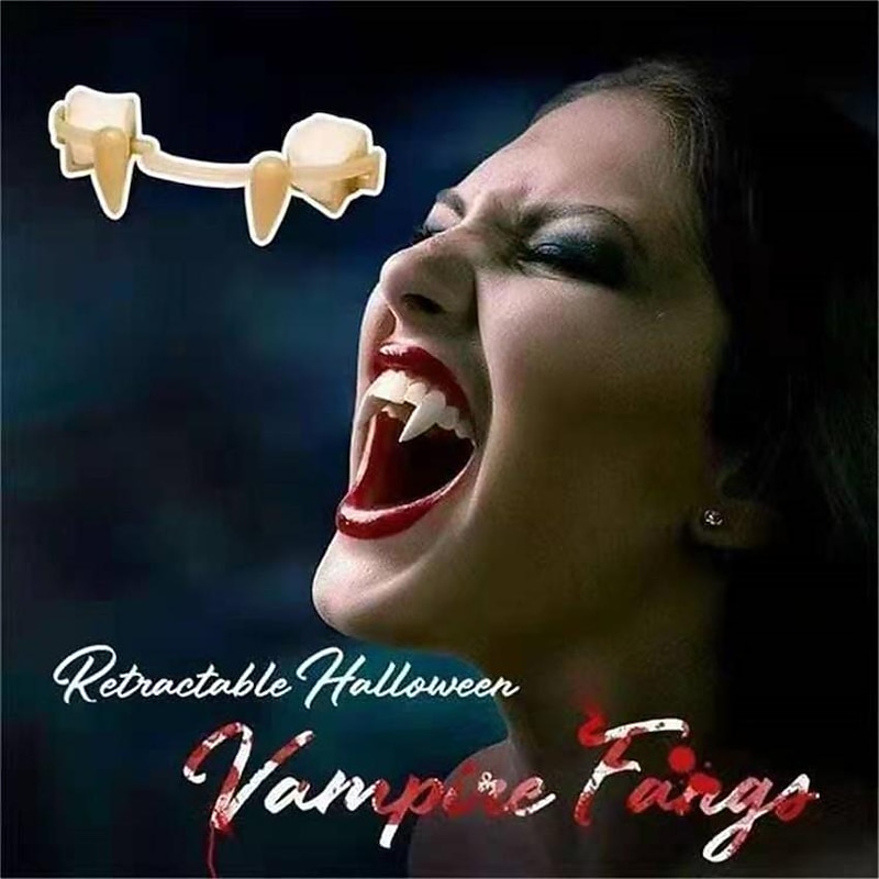 Retractable Vampire Fangs Teeth Realistic Telescopic Fangs Kit Scary Creepy Plastic Dress Up Teeth Halloween Carnival Party Cosplay Decoration 2 Pair4