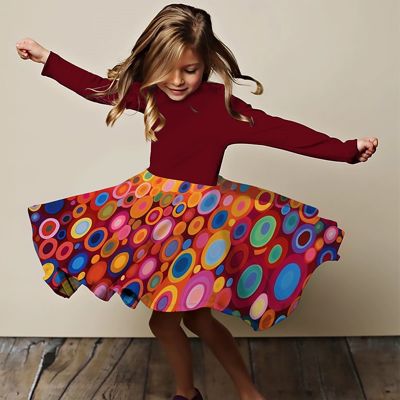 Kids Little Girls' princess Dress Solid Colored A Line Dress Daily Vacation Red Above Knee Long Sleeve Basic Casual Dresses Fall Winter Regular Fit 3-10 Years