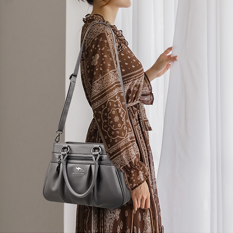 Women's Handbag Boston Bag PU Leather Daily Holiday Zipper Large Capacity Waterproof Durable Solid Color claret Black Blue2