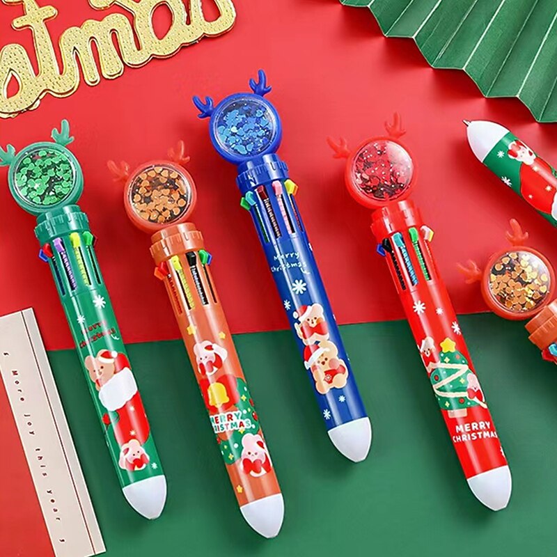 Christmas 10-Colors Retractable Ballpoint Pen Push Type Color Rollerball Pen For School Office Stationery Supplies Marker Gift For Kids4