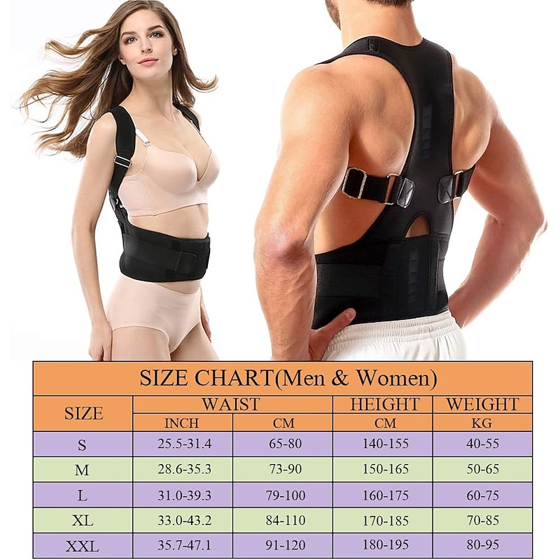 Adjustable Magnetic Posture Corrector Corset Adult Back Brace Support Belt Shoulder Orthopedic Vest Black Color2
