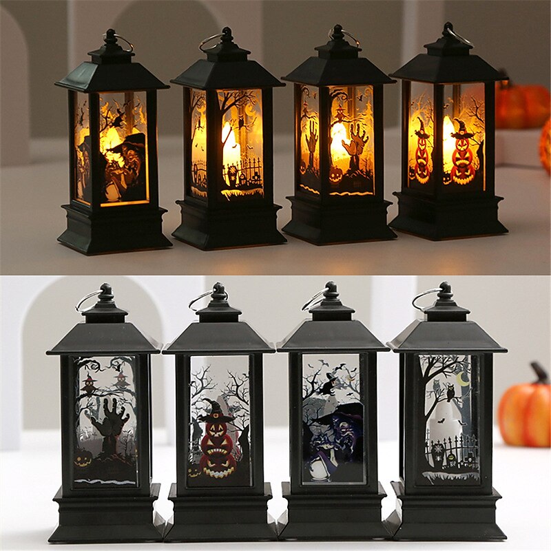 Halloween Pumpkin Lantern and Ghost Festival Portable Wind Lamp Simulation and Creativity Candlestick LED Lamp Decoration Electronic Candle Lamp Prop4