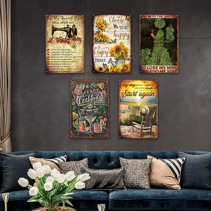 1pc Retro Metal Tin Sign Flower Tin Sign Vintage Kitchen Signs Wall Decor, Painting Wall Hanging for Home Decor Wall Art Metal Tin Sign 20x30cm/8''x12''4