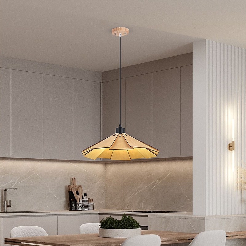 Modern Hanging Lamp Geometric Pendant Light Shade Natural Wooden Corridor Lighting Chandelier Ceiling Lamp for Bedroom Kitchen Island Farmhouse 110-240V4