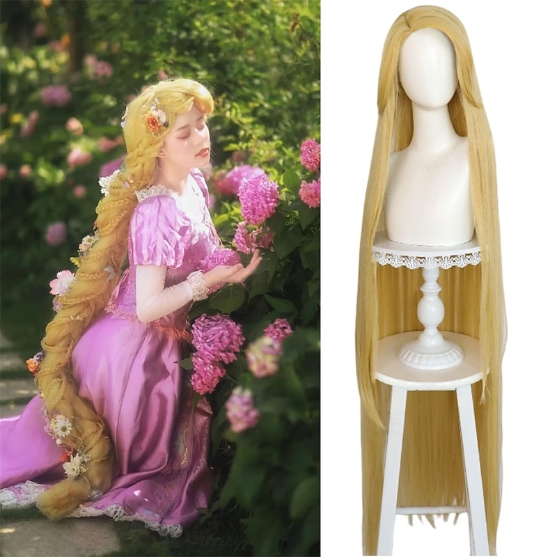 42 Inches Long Blonde Wigs for Adult Women Long Straight Wigs for Princess Cosplay Wigs Synthetic Hair for Carnival Peluca Verde for Girl Christmas Party Costume Halloween Wigs4