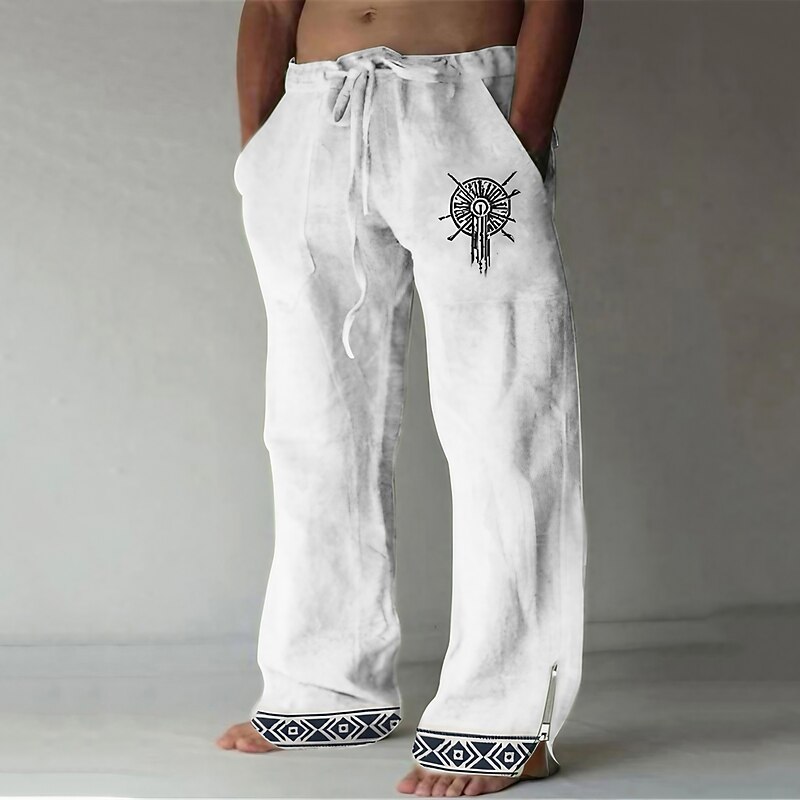 Totem Casual Men's 3D Print Pants Trousers Outdoor Street Going out Polyester White S M L Mid Waist Elasticity Pants