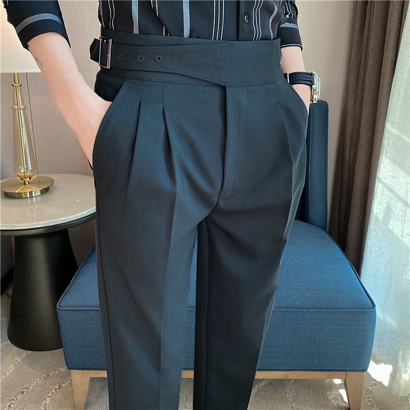 Men's Graduation Dress Pants Trousers Pleated Pants Suit Pants Pocket High Rise Solid Color Comfort Formal Business Daily Elegant Vintage Navy Black High Waist4