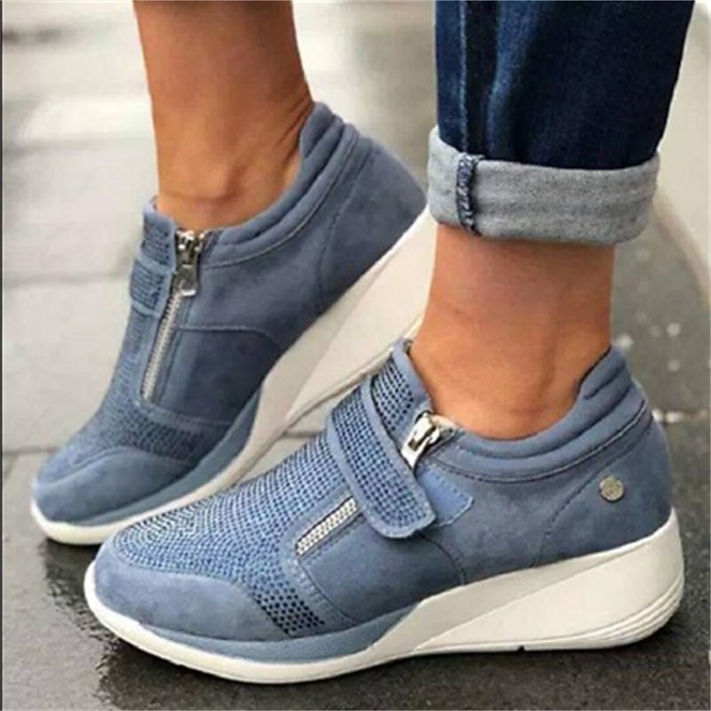 Women's Sneakers Plus Size Platform Sneakers Outdoor Daily Solid Color Summer Wedge Heel Round Toe Elegant Casual Comfort Satin Magic Tape Black Blue khaki