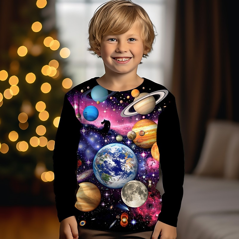 Boys 3D Graphic Galaxy Space T shirt Tee Long Sleeve 3D Print Summer Spring Fall Sports Fashion Streetwear Kids 3-12 Years Outdoor Casual Daily Regular Fit2