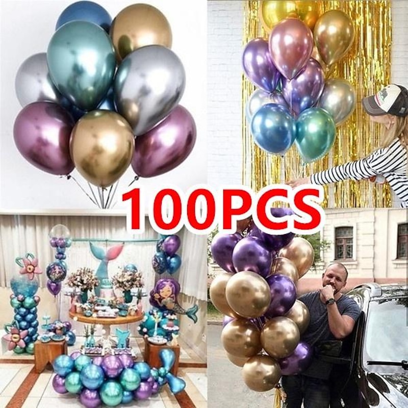 Glossy Metal Pearl Latex Balloons Thick Chrome Metallic Inflatable Air Balloons Party Decoration 100/50/30/10PCS