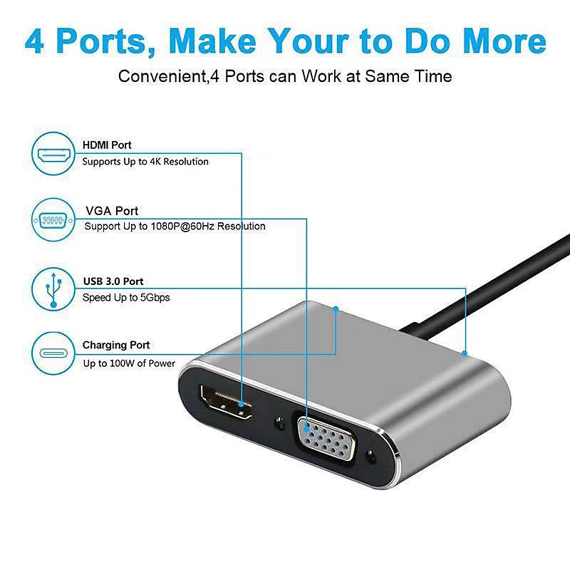 4K 30Hz Type C to HDMI-compatible USB C to HDMI VGA PD Adapter Converter USB 3.0 HUB Dock for Macbook Samsung S20 Xiaomi Huawei3