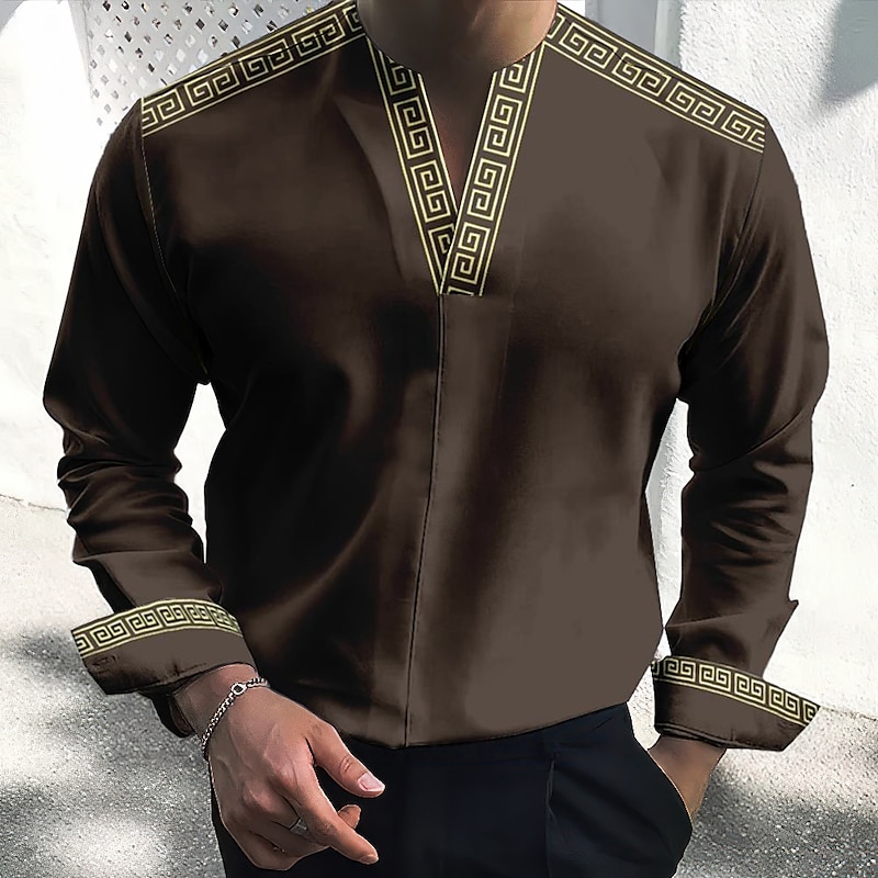 Men's Geometry Shirt Button Up Shirt Long Sleeve Fashion Streetwear Designer Outdoor Casual Daily Summer Fall V Neck Print Black Blue Brown Green4