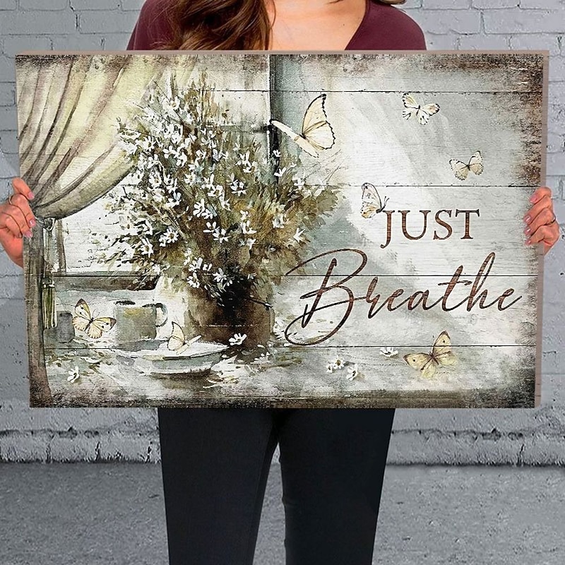 Words Wall Art Canvas The Just Breathe Prints and Posters Pictures Decorative Fabric Painting For Living Room Pictures No Frame
