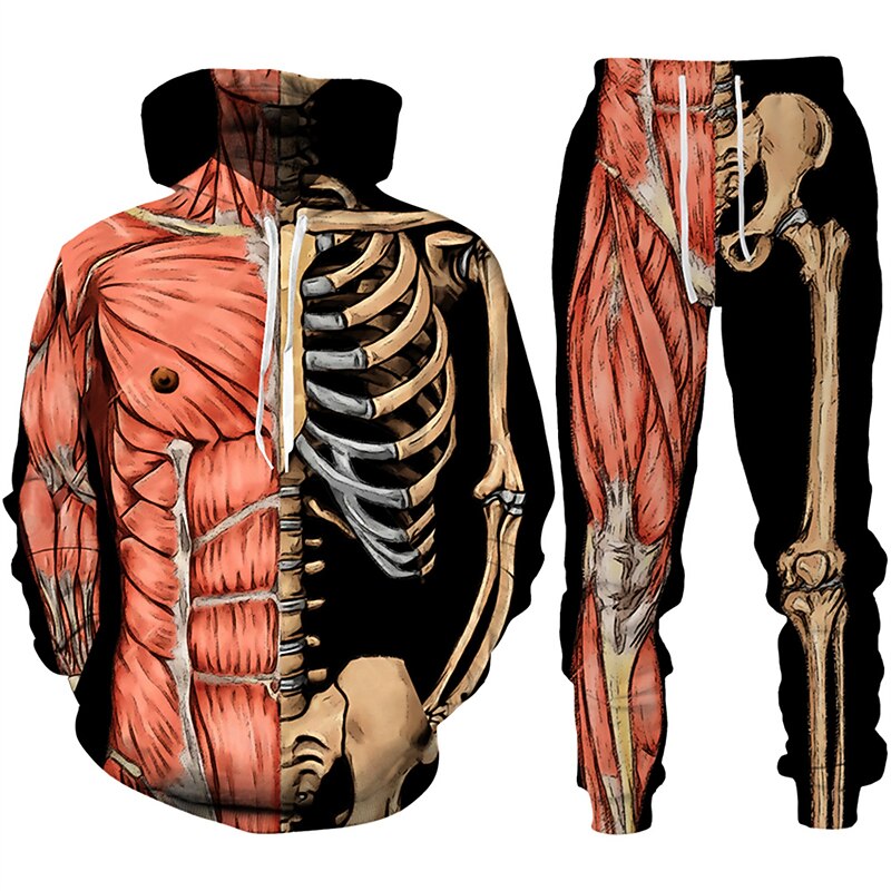 Halloween Skull Skeleton Outfits Hoodie Jogger Pants Print 3D Front Pocket Graphic For Couple's Men's Women's Adults' Halloween Carnival Masquerade 3D Print Vacation Halloween2