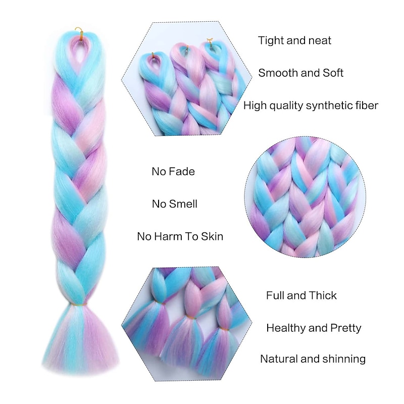 Jumbo Braids Crochet Braids Hair Extension Three Tone Ombre Color Rainbow Jumbo Braiding For Twist Braiding Jumbo Box Braiding Hair 1pc/3pcs/5pcs3