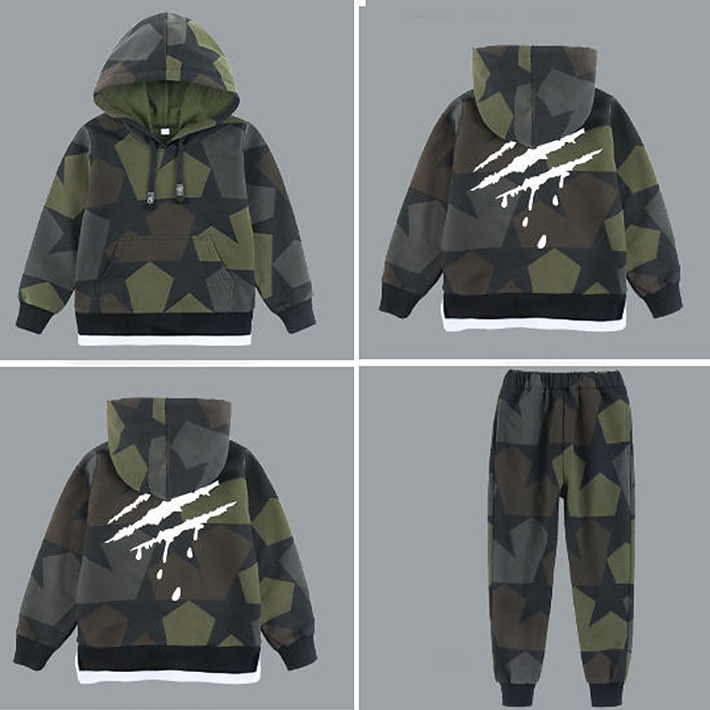 Boys 3D Graphic Camouflage Clothing Set Long Sleeve Spring Fall Daily Basic Kids 3-12 Years Outdoor Indoor Regular Fit3