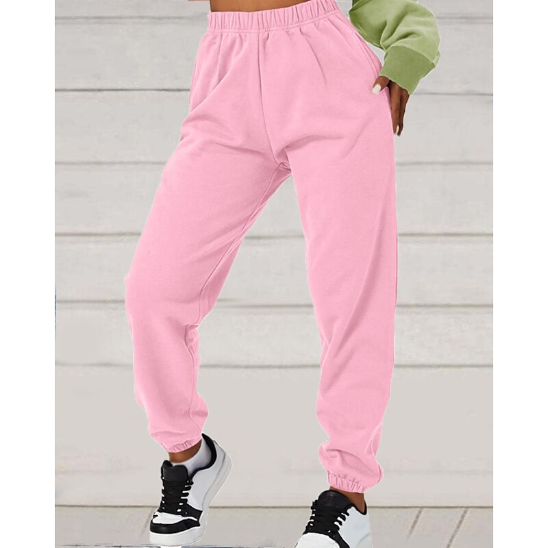 Women's Sweatpants Chinos Pants Trousers Fashion Casual / Sporty Full Length High Waist Plain Pocket Elastic Waist Comfort Breathability Soft Micro-elastic Vacation Street Daily Black White Pink Blue4