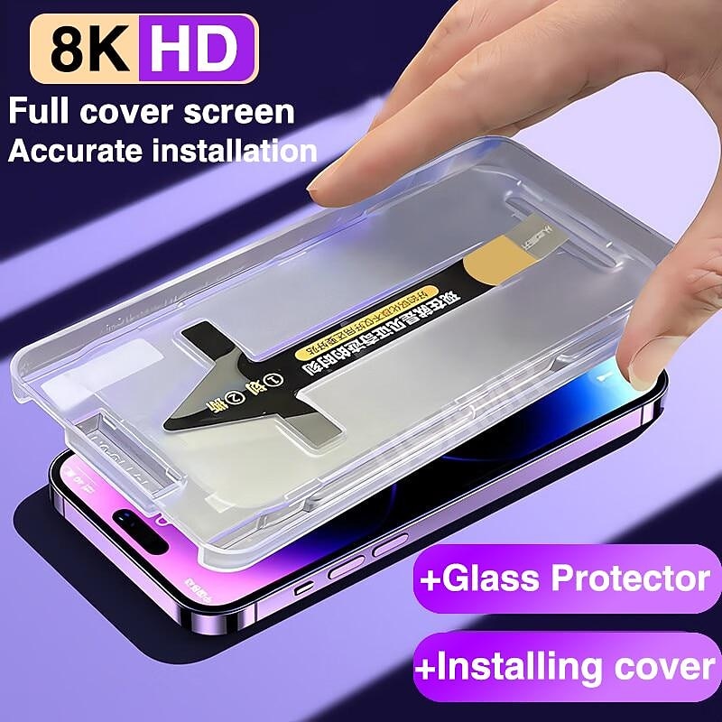 8K High End Tempered Glass For IPhone 15 14 13 12 11 Pro Max XS MAX X XR Screen Protector With Alignment Mounting Cover