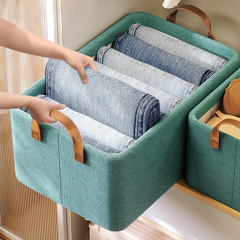 Foldable Storage Box With Steel Frame, Large Capacity Clothes Trousers Storage Basket, Portable Home Wardrobe Storage Box