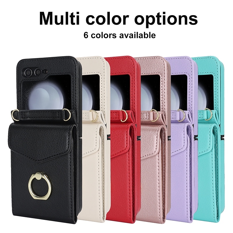 Phone Case For Samsung Galaxy Z Flip 7 Z Flip 6 Z Flip 5 Z Flip 4 Z Flip 3 Wallet Case Ring Holder with Lanyard Anti-theft Retro PC PU Leather2