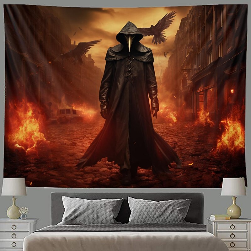 Halloween Plague Doctor Hanging Tapestry Wall Art Large Tapestry Mural Decor Photograph Backdrop Blanket Curtain Home Bedroom Living Room Decoration Halloween Decorations3