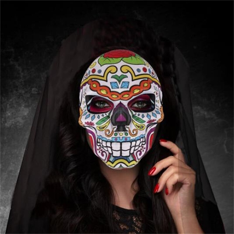 Day of The Dead Mask Sugar Skull Full Face Mask Mexican Masquerade Mask Fancy Dress Halloween Costume Accessory for Women Men Halloween Skeleton Decoration