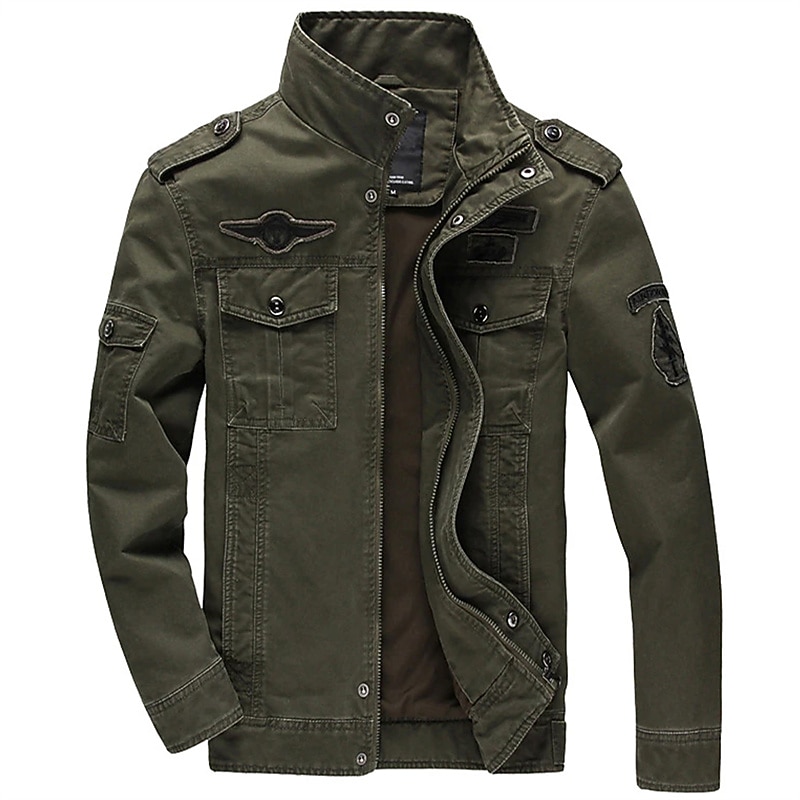 Men's Outdoor Jacket Tactical Jacket Outdoor Daily Wear Warm Zipper Pocket Fall Winter Plain Fashion Streetwear Lapel Regular Black Khaki Army Green Jacket4