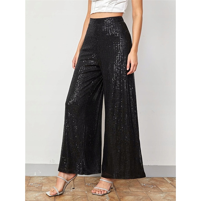 Women's Wide Leg Pants Trousers Fashion Streetwear Full Length Mid Waist Plain Elastic Waist Breathability Soft Comfortable Micro-elastic Vacation Party Street Black Fall Winter3
