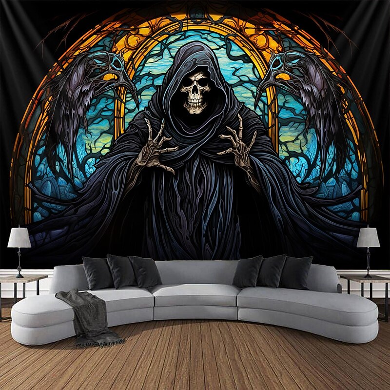 Halloween Death Hanging Tapestry Stained Glass Wall Art Large Tapestry Mural Decor Photograph Backdrop Blanket Curtain Home Bedroom Living Room Decoration  Decorations